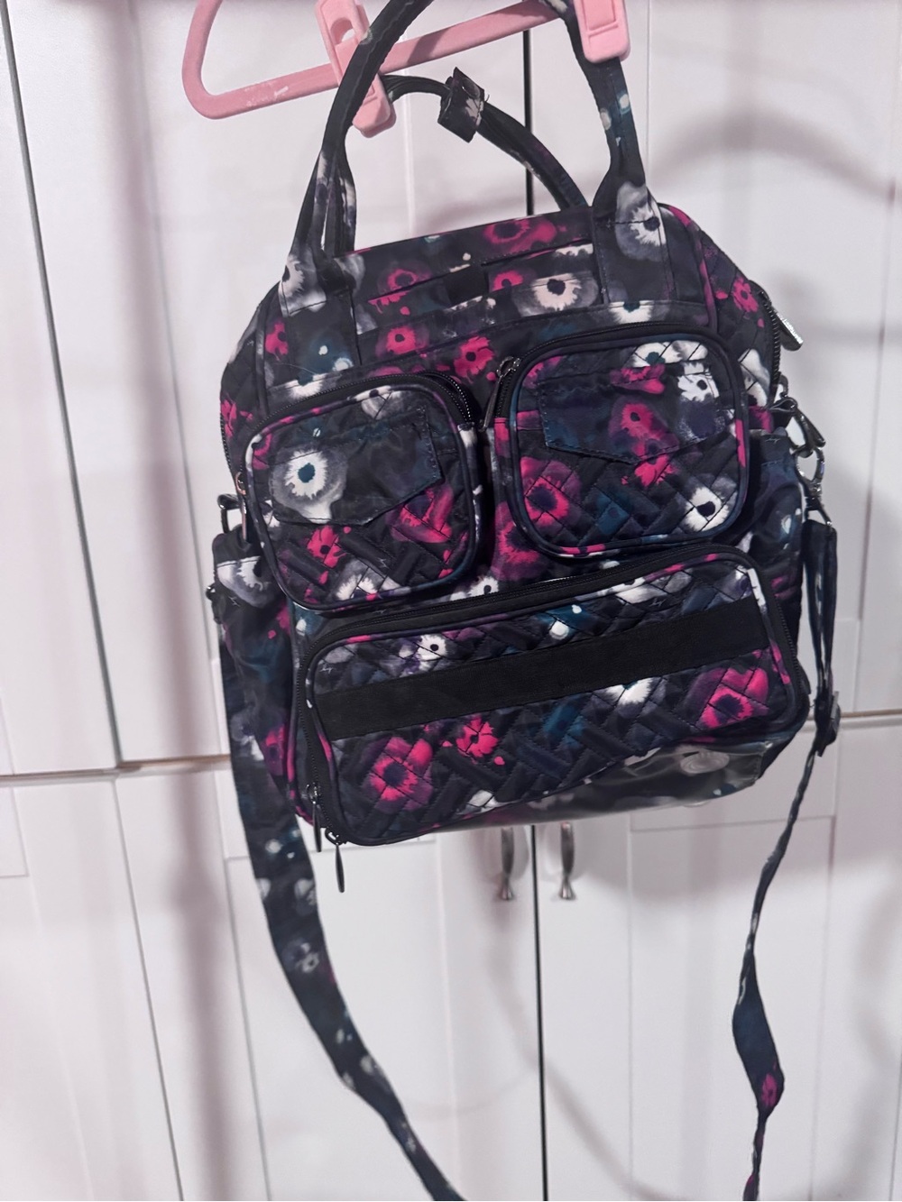 lug Quilted Floral Backpack in Pink, Black and White